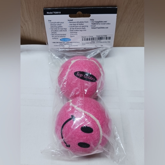 Top Glides Pre-cut Walker Tennis Balls/Pink Smiley face. Pack of 2/NWT - Picture 3 of 3